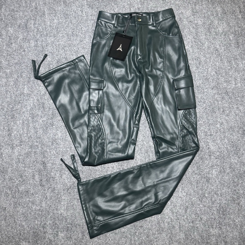 Manière De Voir Green Faux Leather Cargo Pants Women Vegan US 6, 26x33.5 NWT NEW